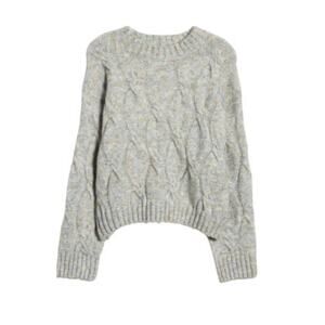 NWOT 4SI3NNA Gray Cable Crop Sweater, Sz L